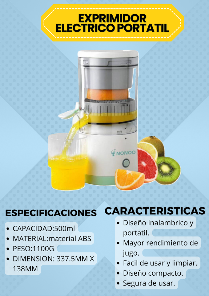 Exprimidor Eléctrico Portátil de Naranja y Frutas